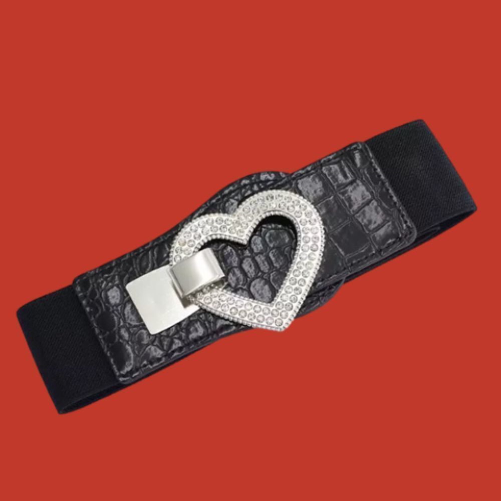 02- RHINESTONE heart buckle, waistband elastic belt